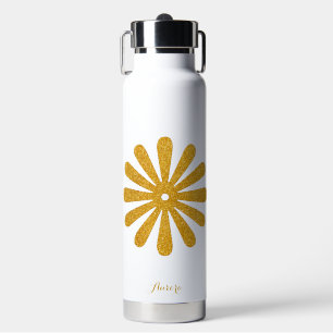 Luxury Gold Floral Glitter Typography Water Bottle