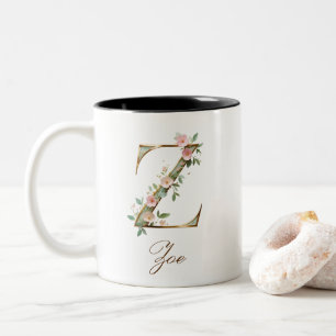 Luxury Gold Floral Initial Z Two-Tone Coffee Mug
