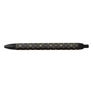 Luxury Gold Floral Pattern on a Black Background Ink Pen