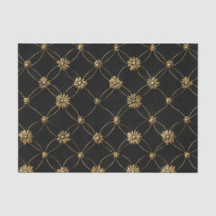 Luxury Gold Floral Pattern on a Black Background Tissue Paper
