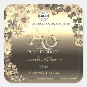 Luxury Gold Floral Product Label Monogram Add Logo