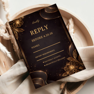 Luxury Gold Floral Wave RSVP Card