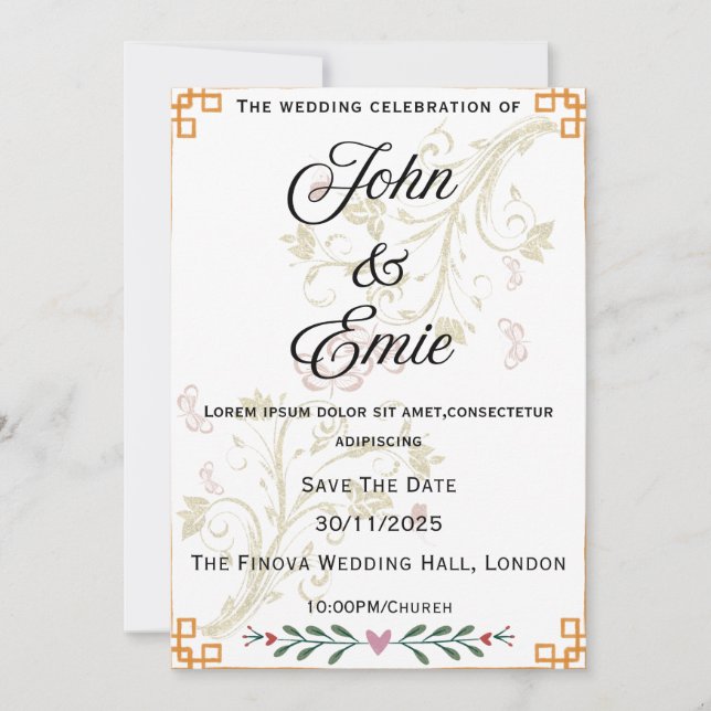 Luxury Gold Floral Wedding Invitation (Front)