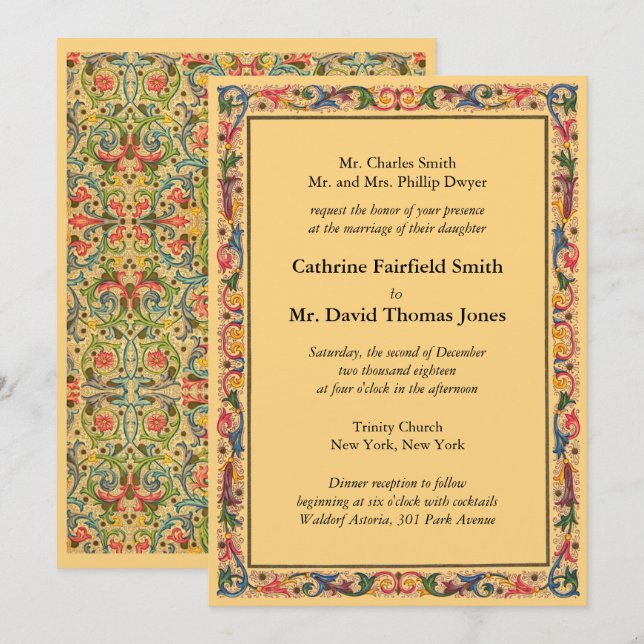 Luxury Gold Florentine Arabesque Wedding Invitation (Front/Back)