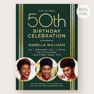 Luxury Gold Foil 50th Birthday Elegant Green Photo