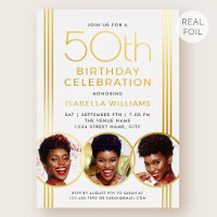 Luxury Gold Foil 50th Birthday Elegant White Photo