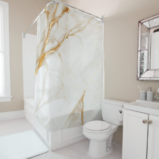 Luxury Gold foil Beige Marble Shower Curtain