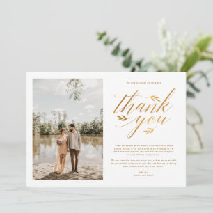 Luxury Gold Foil Calligraphy Photo Wedding Thank You Card
