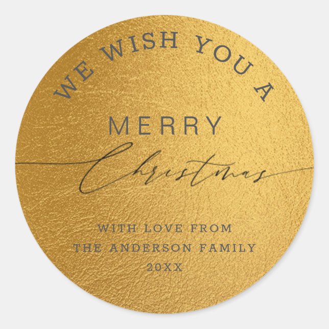 Luxury Gold Foil Chic Calligraphy Merry Christmas Classic Round Sticker (Front)