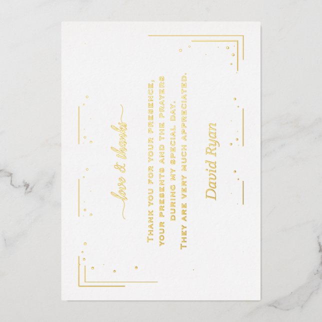 Luxury GOLD FOIL Confirmation Thank You card (Front)