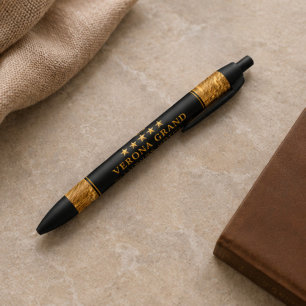 Luxury Gold Foil Five Star Hotel Branding Elegant Black Ink Pen