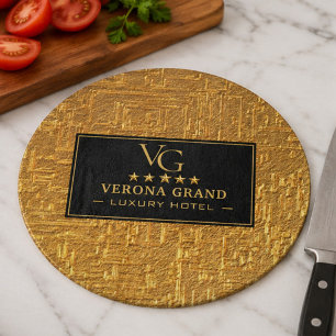 Luxury Gold Foil Five Star Hotel Branding Elegant Cutting Board