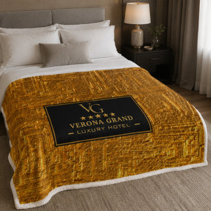 Luxury Gold Foil Five Star Hotel Branding Elegant Fleece Blanket