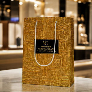 Luxury Gold Foil Five Star Hotel Branding Elegant Medium Gift Bag