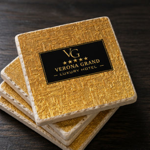 Luxury Gold Foil Five Star Hotel Branding Elegant Stone Coaster