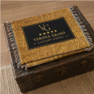 Luxury Gold Foil Five Star Hotel Branding Elegant Throw Blanket