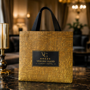Luxury Gold Foil Five Star Hotel Branding Elegant Tote Bag
