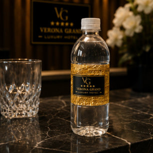 Luxury Gold Foil Five Star Hotel Branding Elegant Water Bottle Label