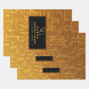 Luxury Gold Foil Five Star Hotel Branding Elegant Wrapping Paper Sheet