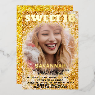 Luxury Gold Foil & Glitter Photo Sweet 16 Party