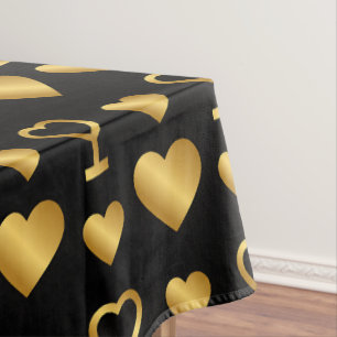 Luxury Gold Foil Hearts on Black Tablecloth