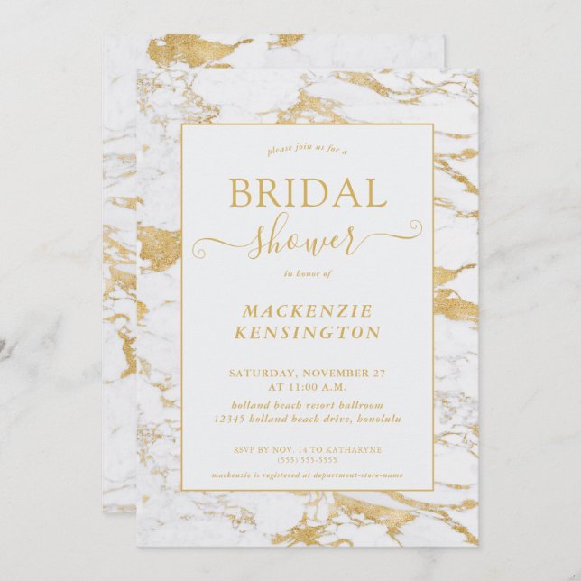 Luxury Gold Foil Marble Bridal Shower Invitation (Front/Back)
