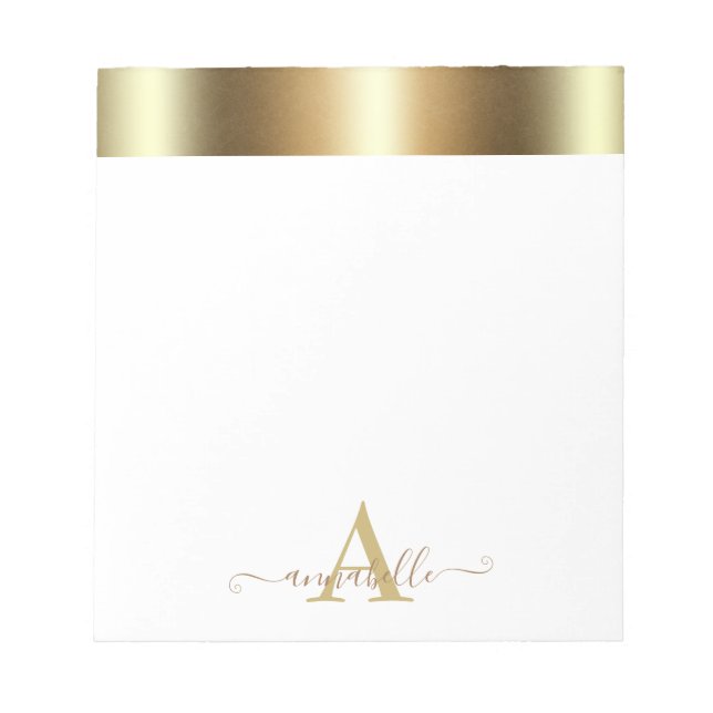 Luxury Gold Foil Metallic Name Letter Monogram Notepad (Front)