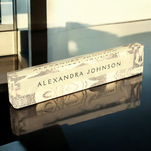 Luxury Gold Foil Modern Marble Swirl Nameplate