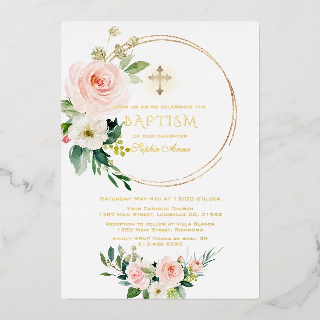 Luxury GOLD FOIL Pink Floral Baptism (Front)