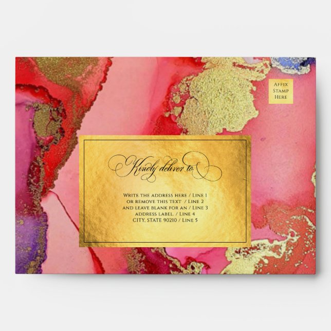 Luxury Gold Foil Pink Red Purple Wedding Envelope (Front)