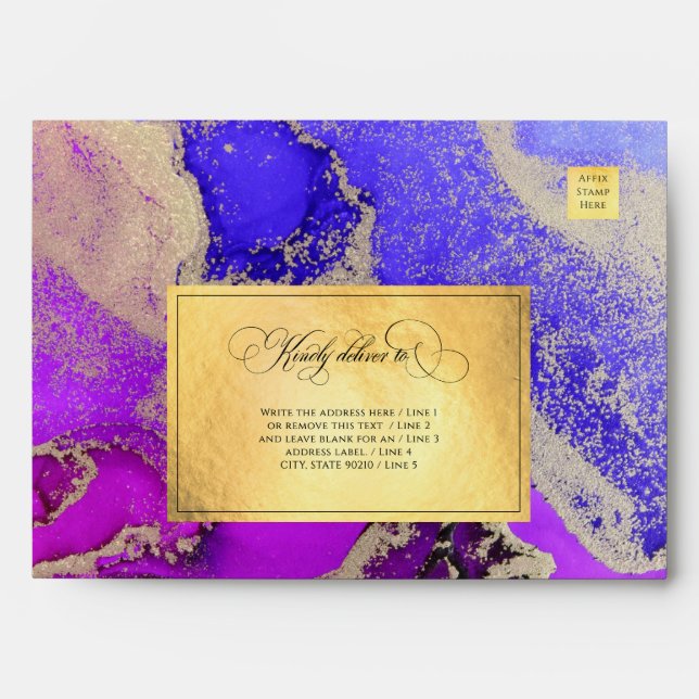 Luxury Gold Foil Purple Amethyst 2Wedding Envelope (Front)