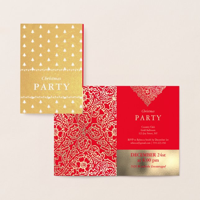 Luxury Gold Foil Red Christmas Party Invitations (Display)