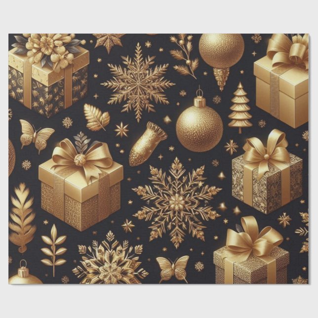 Luxury Gold Foil Stars & Ornaments Holiday Gift Wr Wrapping Paper (Flat)