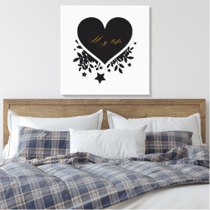 Luxury Gold Foil Typography My Life Black Heart St Canvas Print