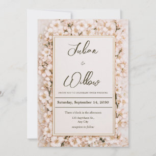 Luxury Gold Frame Cherry Blossom Marble Wedding Invitation