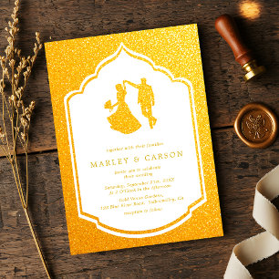 Luxury Gold Frame Chic Couple Artwork Wedding  Invitation
