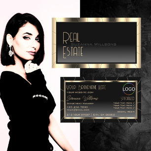 Luxury Gold Frame Dark Gradient Stylish with Logo Business Card