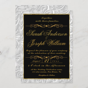 Luxury Gold Frame & Texture Nordic Flower Wedding  Invitation