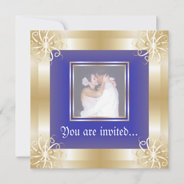 Luxury Gold Frame Wedding Photo Invitations (Front)