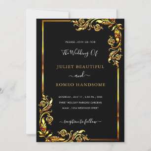 Luxury Gold Framed Wedding Invitation Golden Black