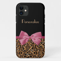 Luxury Gold Fur Leopard Print Mauve Bow With Name