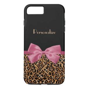 Luxury Gold Fur Leopard Print Mauve Bow With Name iPhone 8 Plus/7 Plus Case