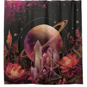 Luxury Gold Galaxy Planet Purple Space Shower Curtain