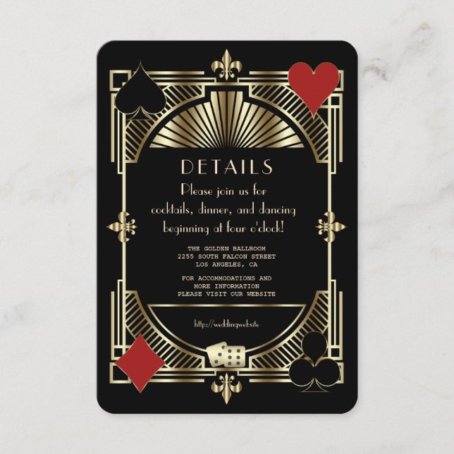 Luxury Gold Gatsby Style Wedding Reception Enclosure Card (Front)
