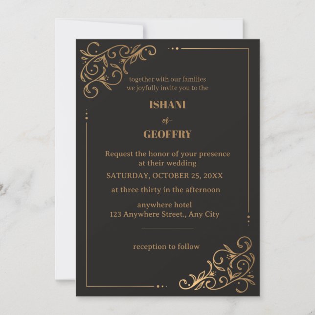 Luxury Gold Geometric Greenery Wedding  Invitation (Front)