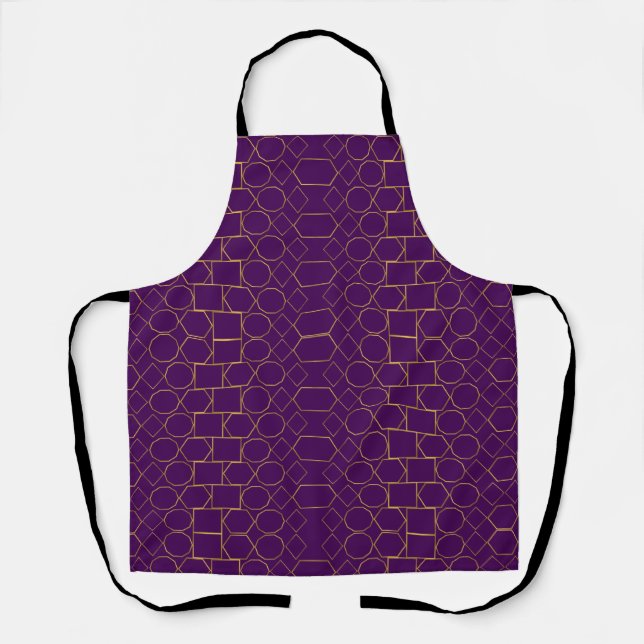 Luxury Gold Geometric on Royal Purple Apron (Front)