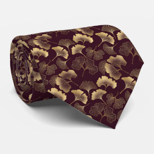 Luxury Gold Ginkgo Burgundy Tie