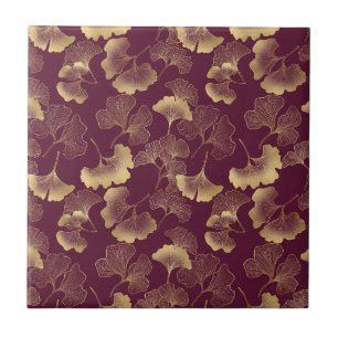 Luxury Gold Ginkgo Burgundy Tile