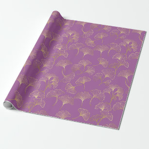 Luxury Gold Ginkgo Leaves on Deep Purple (3) Wrapping Paper