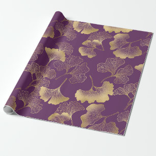 Luxury Gold Ginkgo Leaves on Deep Purple (4) Wrapping Paper